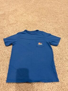 Blue Pocket Tee with Small Graphic